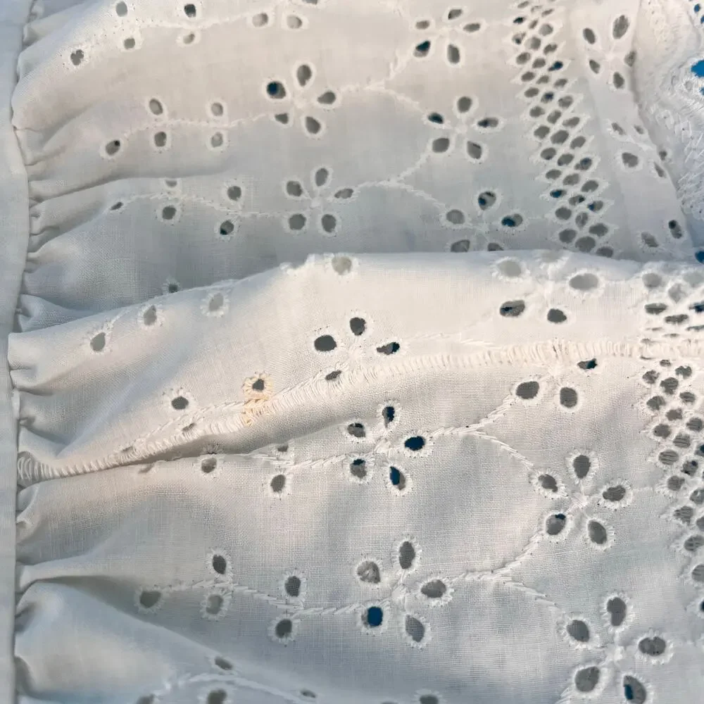 70s Cottagecore Floral Vintage Pillowcases Eyelet Lace Ruffle Set of Two